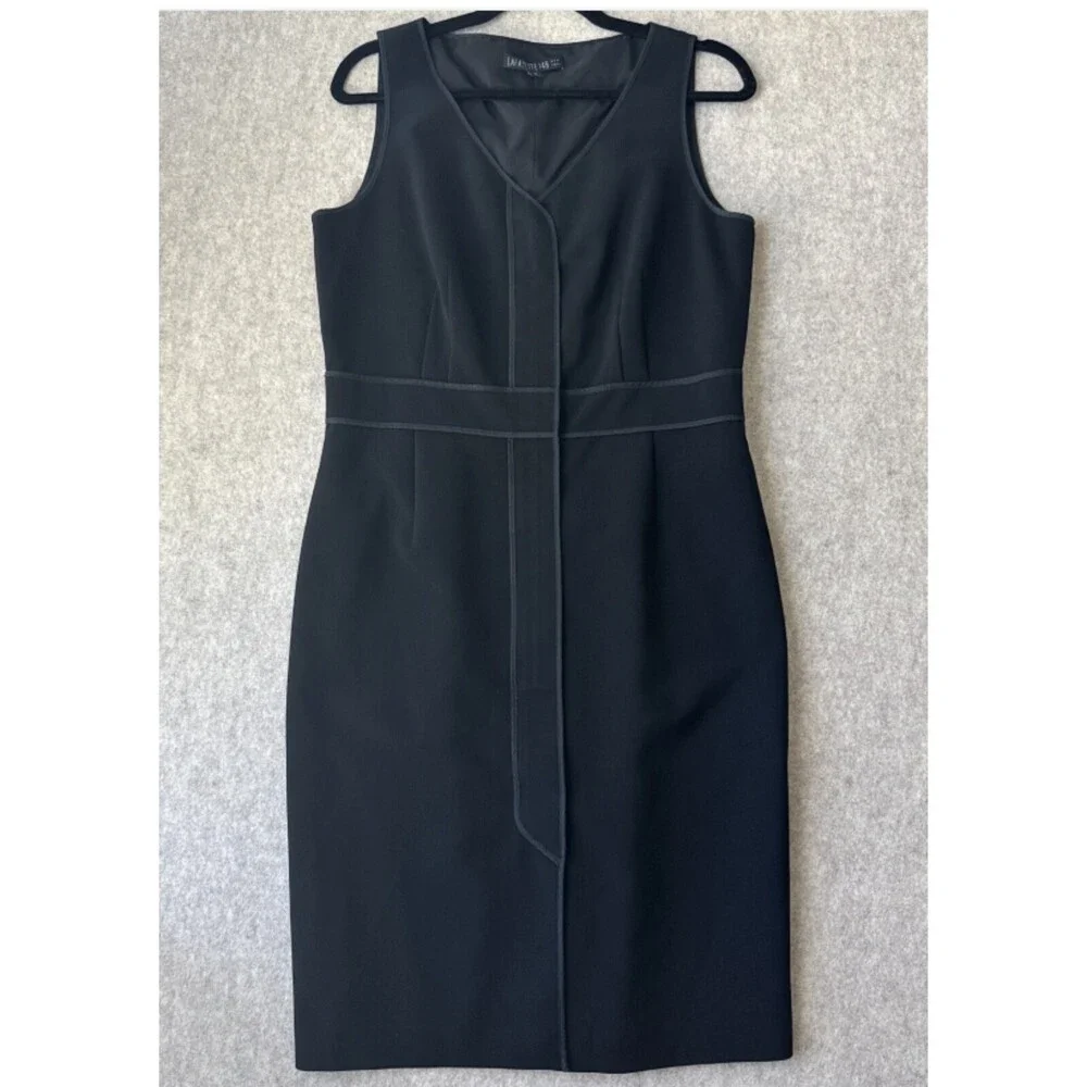 Lafayette 148 New York Sheath Dress‎ Womens 8 Black Sleeveless V Neck Stretch